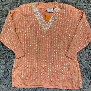Vintage Carlos Arias for SSG Peach Sequin Sweater with Shoulder Pads